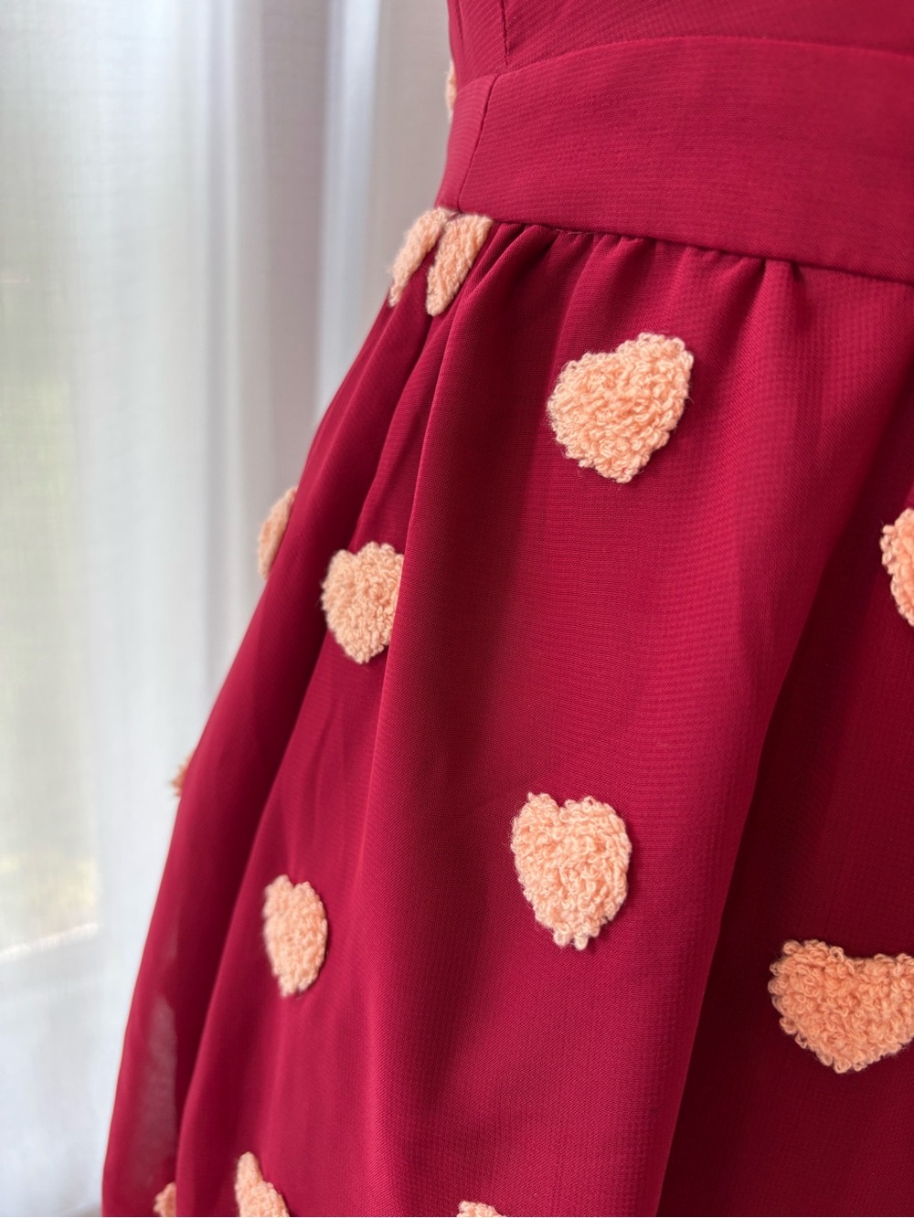 ModCloth Wine Red Dress with Pink Heart Details - Picture 2 of 9